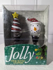 Bonito conjunto de 2 tapones de botella de vidrio soplado a mano muñeco de nieve y árbol estrella amarilla diseño - Imagen 1 de 5