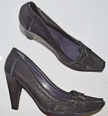 JESSICA BENNETT SZ 6.5 M BLACK PEBBLED LEATHER PENNY LOAFER PUMPS HEELS DRESS - Image 1 of 4