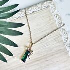 Gold Leopard Pendant Necklace Emerald Green Gemstone Jewelry Animal Boho New