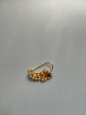 Indian Nose Ring Gold Plated Pearl Nath Fashion Jewelry Wedding Hoop Piercing - Image 1 of 4