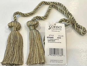 Chair Tie Olive Khaki 27" cord with tassels lot of 2 Conso ak5 curtain tieback - Picture 1 of 1