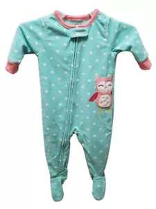Carter's Footed Sleeper 6 month - Aqua - White Hearts & Pink Owl - NEW with Tag - Picture 1 of 1