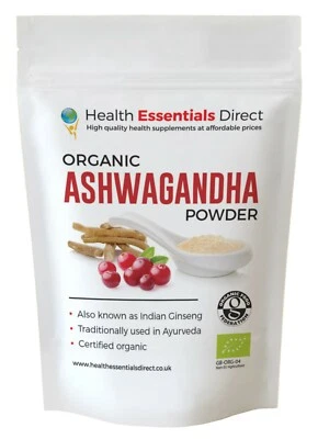 HEALTH ESSENTIALS DIRECT Organic Ashwagandha Powder (Stress Relief, Withania Somnifera, Indian Ginseng)