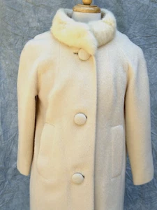 Vintage 60's Ms. Maisel Cream Fur Collar Button Front Swing Coat Jacket sz S - Picture 1 of 14