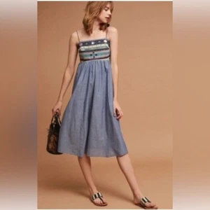 Abito midi Anthropologie Farm Rio chambray nuovo XXS - Foto 1 di 7