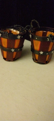 2 Hand Woven Round Baskets Small Weave Yarn cup/ plant holder Cover
