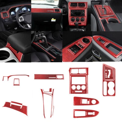 Juego completo de cubierta interior de fibra de carbono rojo para Dodge Challenger 2008-14 24 piezas Foto 1 de 4