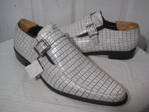 Donald J Pliner Jimmy weiße Lederschuhe mit Mönchsriemen Krokodilprägung Größe 13M - Bild 1 von 22