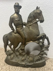 Rare Antique Cast Iron US Roosevelt Rough Rider Horse Soldier Clock Face Art  - Picture 1 of 11