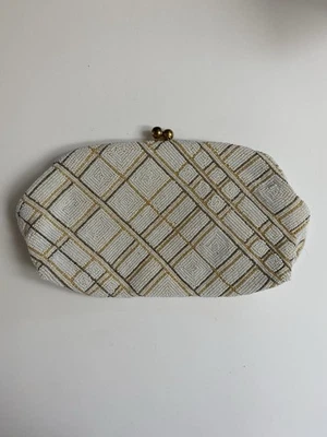 VTG 1950s Saks Fifth Avenue Beaded Clutch Handbag Made In Belgium White Gold - Image 1 of 4