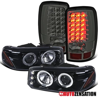 Fit 2000-2006 GMC Yukon Clear LED Halo Projector Headlights+Smoke Tail Lamps Foto 1 de 4