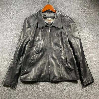 Harley Davidson DAZZLE Leather Jacket RARE Women's 1W Rhinestone Biker Zip  - Image 1 of 4