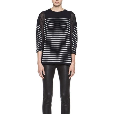 Suéter azul marinho leve T Alexander Wang pulôver listrado malha painéis laterais - Imagem 1 de 4