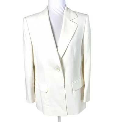 Kasper Petite Size 10P Blazer Jacket One Button White Career Minimalist - Image 1 of 4