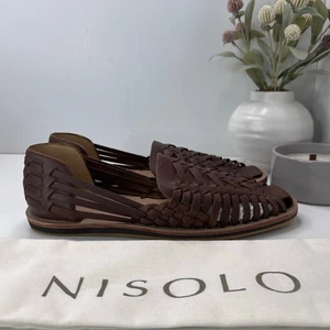 Nisolo Huarache Woven Leather Sandal Slip On Leather Brandy Men 10.5 NWOB - Picture 1 of 9
