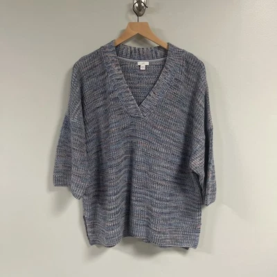 J Jill Easy drop shoulder sweater knit blue, pink, purple v-neck size XL cotton - Image 1 of 4