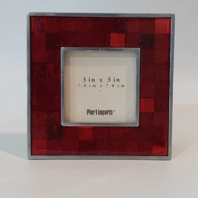 Pier 1进口红色马赛克玻璃相框5×5金属边缘现代方形3×3  — 第 1/4 张图片