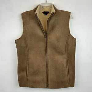 Lands End Weste Damen M beige Wildlederimitat Sherpa gefüttert Full Zip Western Cowgirl - Bild 1 von 8