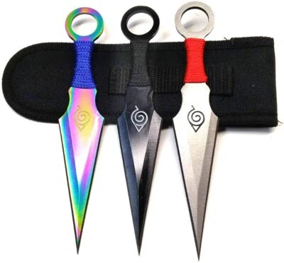 Cuchillos Lanzadores Reales 3 Piezas 6.5" Naruto Kunai Lanzadores Ninja Combate Colores Surtidos Foto 1 de 4