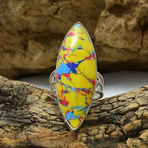 Mosaico Jaspe Piedra Preciosa 925 Plata de Ley Hecho a Mano Anillo Todo Tamaño - Imagen 1 de 3