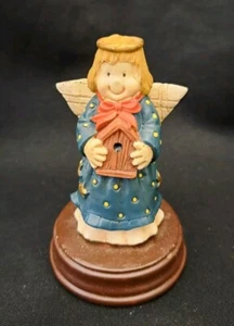 Vintage Cedar Creek Smiling Angel Holding Birdhouse on Pedestal - Picture 1 of 7