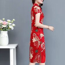 Long Dress Cheongsam Spring Summer Satin Short Sleeve M-5XL Chinese Qipao