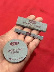 VINTAGE ANSCO 3 PIECE SPORTSMAN SHARPENING STONE SET 1950s IN ORIGINAL POUCH!! - Picture 1 of 9