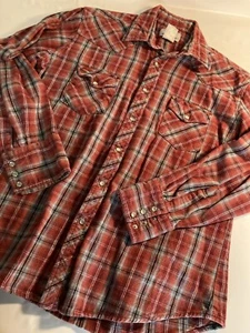 Wrangler rancher Mens vintage western flannel pearl snap shirt large  - Picture 1 of 5