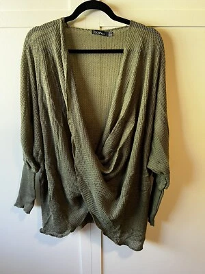 Boohoo Women’s Green Plus Wrap Knitted Twist Sweater Size 16 - Image 1 of 4