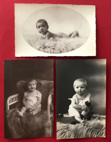 3 x Privat Foto AK Kinder um 1920 Baby Kleinkinder mit Kuscheltier   ( 93470
