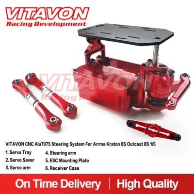 Vitavon CNC Alu7075 Steering System for Arrma Kraton 8S Outcast 8S 1/5 Red - Image 1 of 3