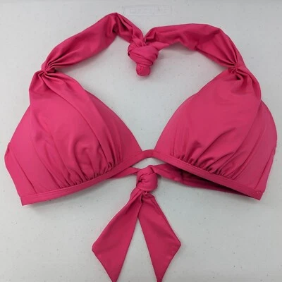 Top de Natación Kenneth Cole 36B/C Rosa Caliente Ruche Triángulo Acolchado Halter Lazo Atrás Foto 1 de 4