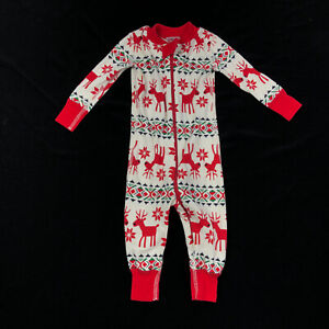 Hanna Andersson PJ Pajamas 1 Piece Zip  Sz 70 cm 6-12 mos Christmas Trees Red
