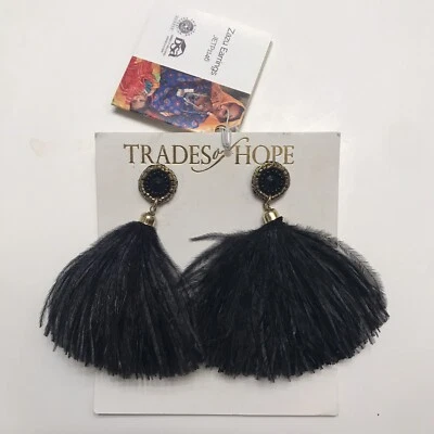 Trades Of Hope Zazu Earrings From India Black Feathers And Beading - Image 1 of 4