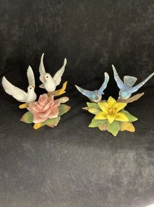 Beautiful Doves with Rose & Bluejays with Daylily Figurines - Picture 1 of 12