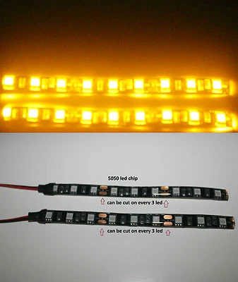 2 AMBER 5050 chip 6 inch long   9 LED Waterproof Flexible Strip BLACK PCB board - Image 1 of 4