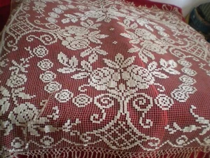 Stunning Handmade  needle lace Bedspreads Antiques Flowering Roses - Picture 1 of 12