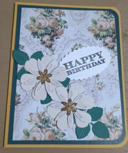 Handgefertigte Happy Birthday Karte leer innen mit Umschlag 4,5x5,5 Blumenmuster - Bild 1 von 5