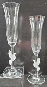 2) Gorham Amore Dove Fluted Champagne Glass Set Elegant Clear Frost Stemware Lot - Picture 1 of 24