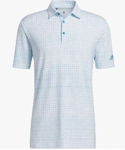 ADIDAS GOLF Men's ULT 365 PLAID Print Short Sleeve Polo Shirt Aqua Sz S NWT - Picture 1 of 5
