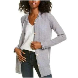 J. McLaughlin Blue Tan Knit Fringe Nan Cardigan Sweater S - Picture 1 of 4
