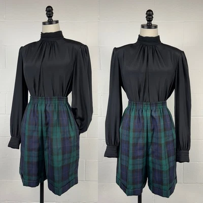 Pantalón Corto Culotte Vintage Años 80 Armstrong Tartán Cuadros Cintura Elástica Puño 10 Foto 1 de 4