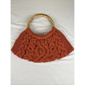 Borsa a tracolla chic tessuto manico superiore bambù anello manico terracotta boho - Foto 1 di 9