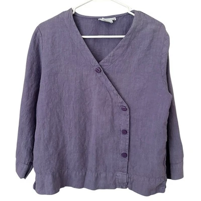 Top Algodón 100% Lino Talla S Púrpura Botón Cuadrado Manga 3/4 Relajado Foto 1 de 4