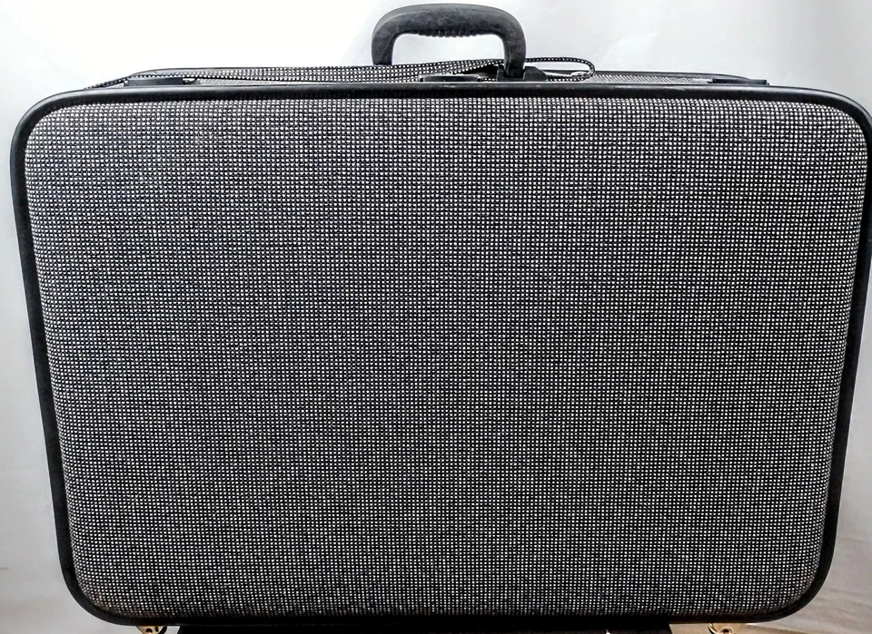 Mala de tweed vintage Skyway com rodas preta branca 30" bagagem com trava combinada - Imagem 1 de 4