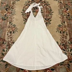 Morgan & Taylor Linen Cotton Midi Halter Dress M White Lagenlook Beach Classic - Picture 1 of 14