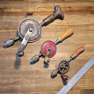 Vintage Hand Drill Auger EGGBEATER Bit Brace LOT • Rare GOODELL & STANLEY☆USA - Picture 1 of 3