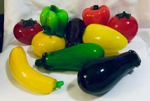 Elegant 10 pc Lot Murano Style Glass Fruits & Vegetables Just Needs A Basket - Picture 1 of 2