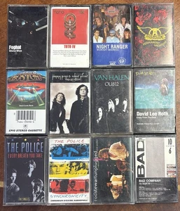 12 Classic Rock Cassettes, Used, The Police, Bad Co, Aerosmith, Foghat Van Halen - Picture 1 of 1
