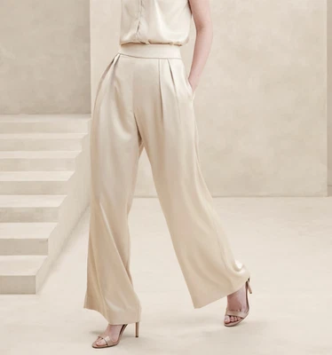 NWT Women's Sz 10 BANANA REPUBLIC Satin Wide Leg Pant - Oyster Pearl - Image 1 of 4